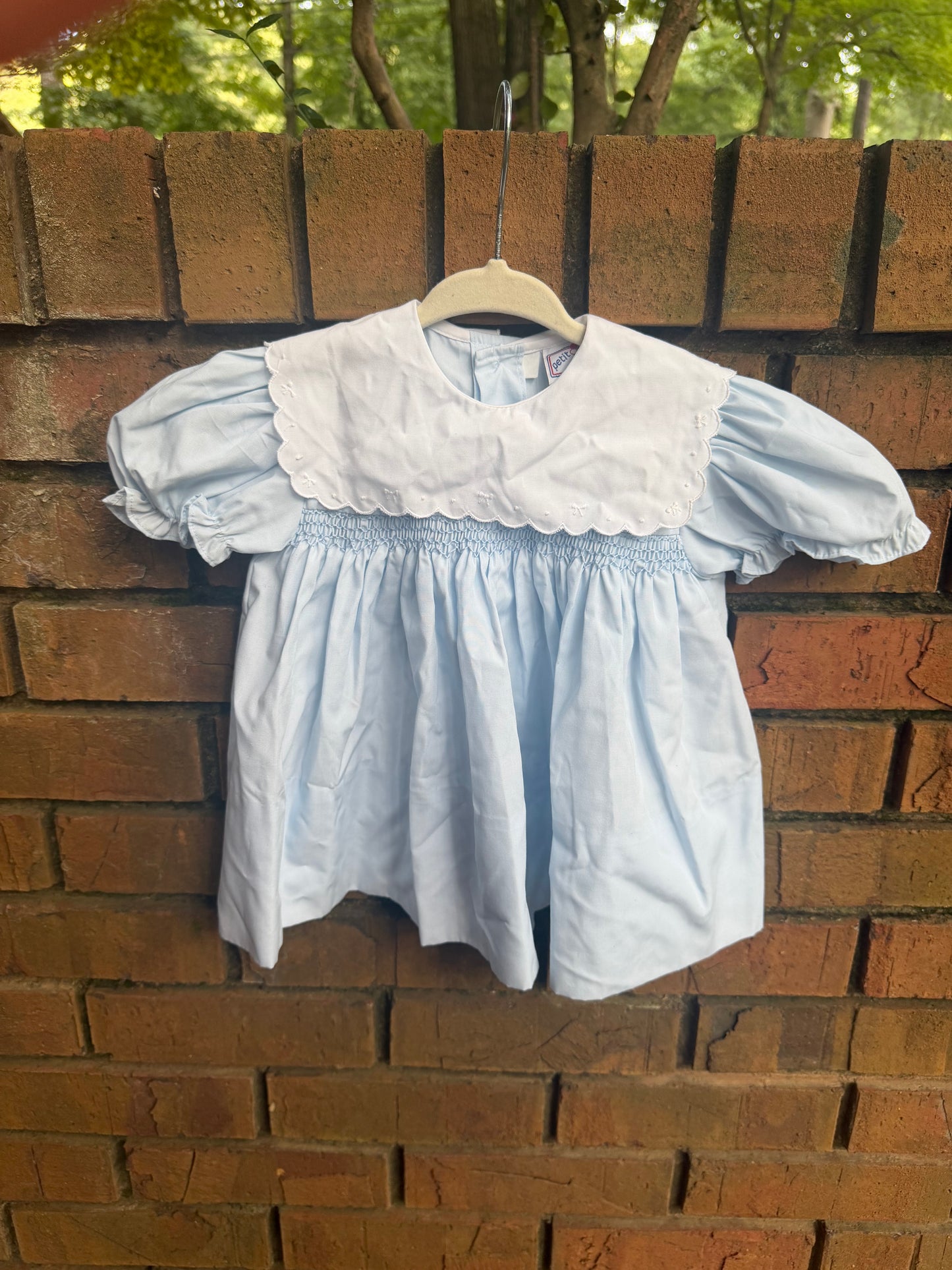 Est. 6M Petit Ami Smocked Scalloped Baby Blue Blouse GUC