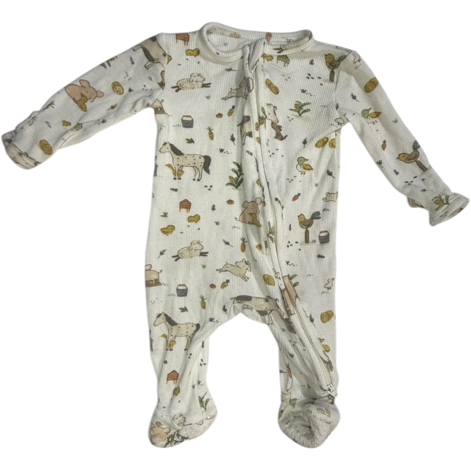 Angel Dear White Long-Sleeve Farm Animal Bamboo Footed Sleeper with Grippies size 0-3M good used condition