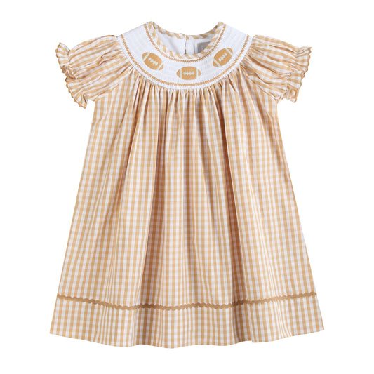 2T | Lil Cactus | Brown Gingham Football Smocked Bishop Dress | NWT