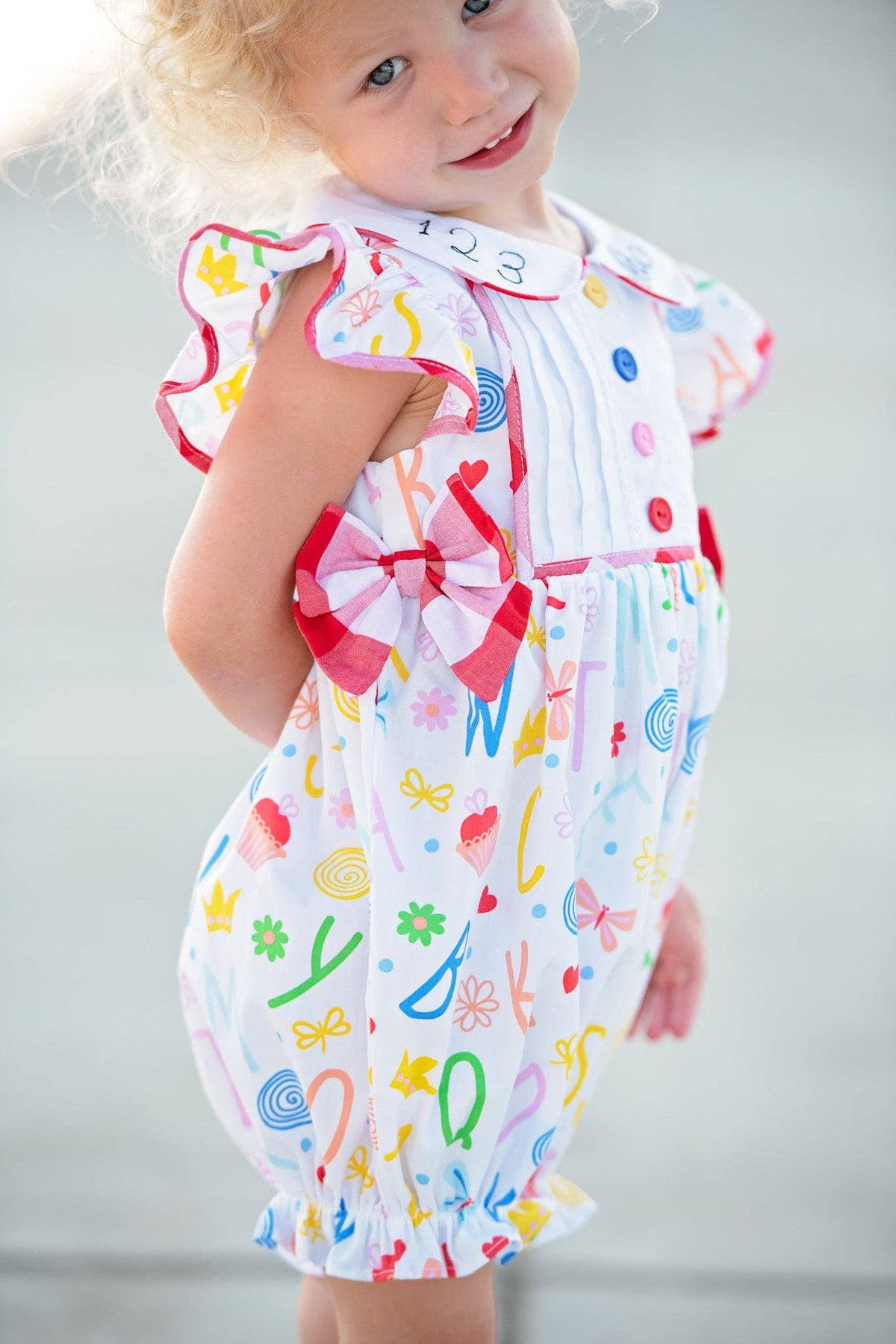 12M | Posh Pickle | ABCs & 123s Alphabet Print Embroidered Collar Bubble | NWT