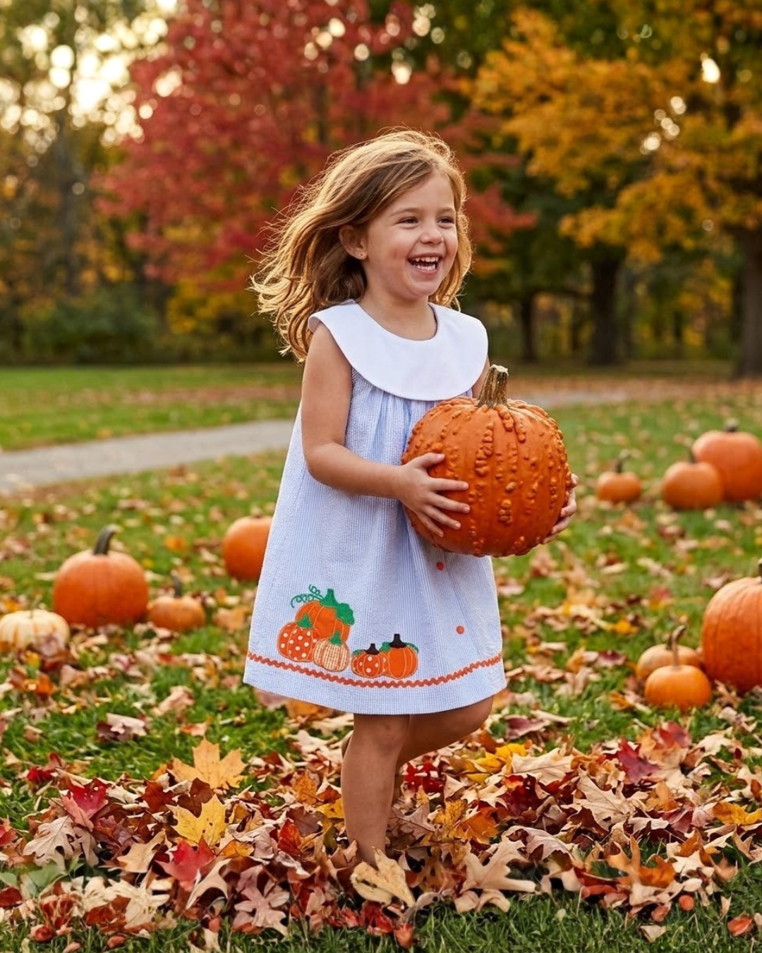 3T | Lil Cactus | Light Blue Seersucker Pumpkin Baby Yoke Dress | NWT
