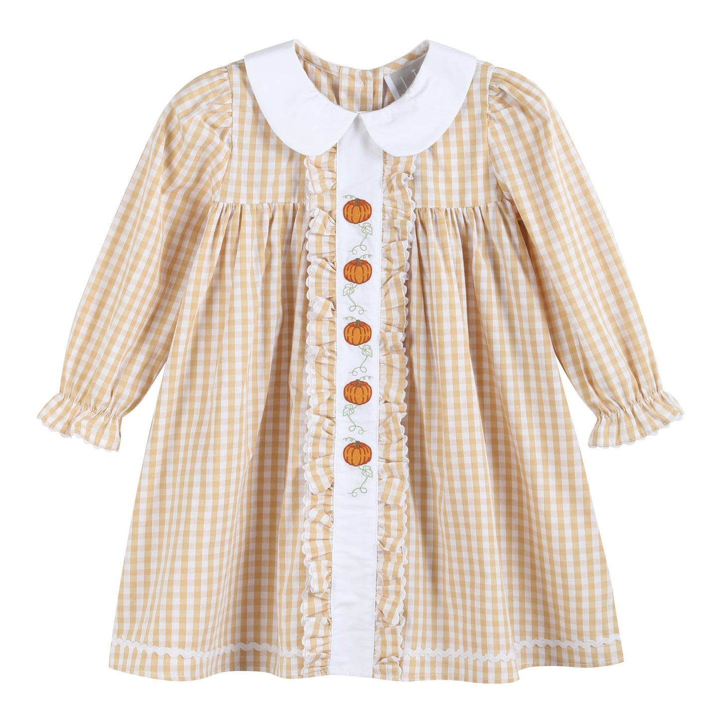 2T | Lil Cactus | Light Brown Gingham Pumpkin Vine Ruffle Dress | NWT