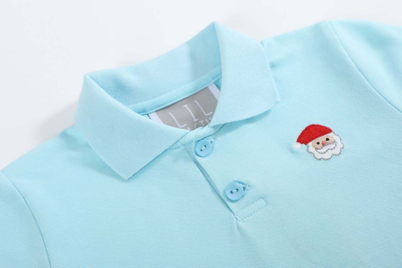 18-24M | Lil Cactus | Light Blue Santa Polo Shirt | NWT