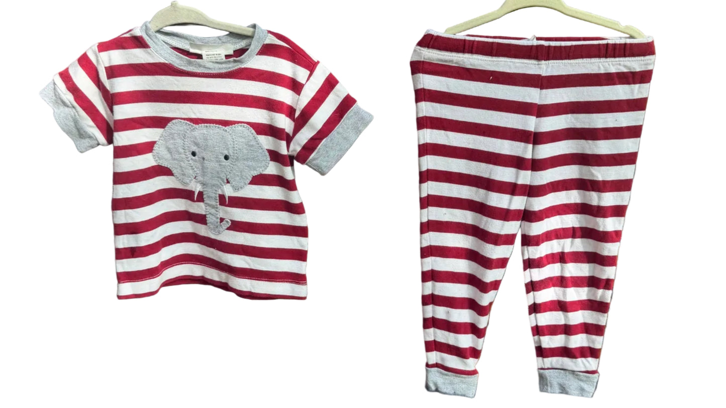 24M The Smocking Bug Crimson and White Striped Roll Tide Outfit GUC