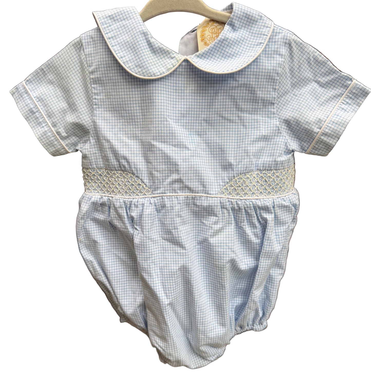 18-24M The Beaufort Bonnet Company Blue and White Smocked Bubble GUC