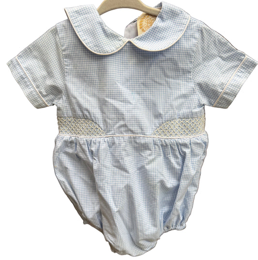 18-24M The Beaufort Bonnet Company Blue and White Smocked Bubble GUC