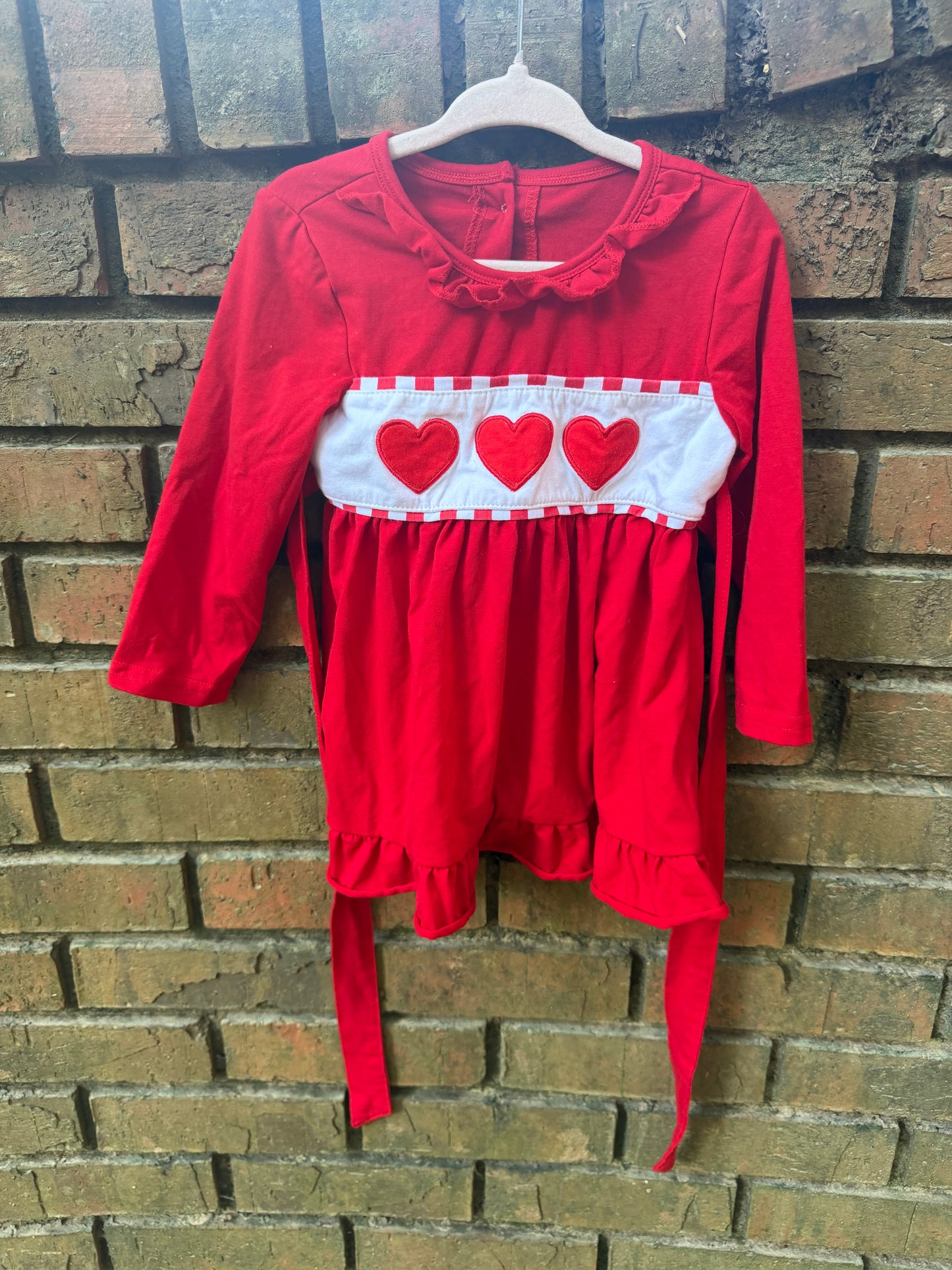 2T Red Long-sleeve Valentine Heart Dress with Matching Ruffle Leggings EUC