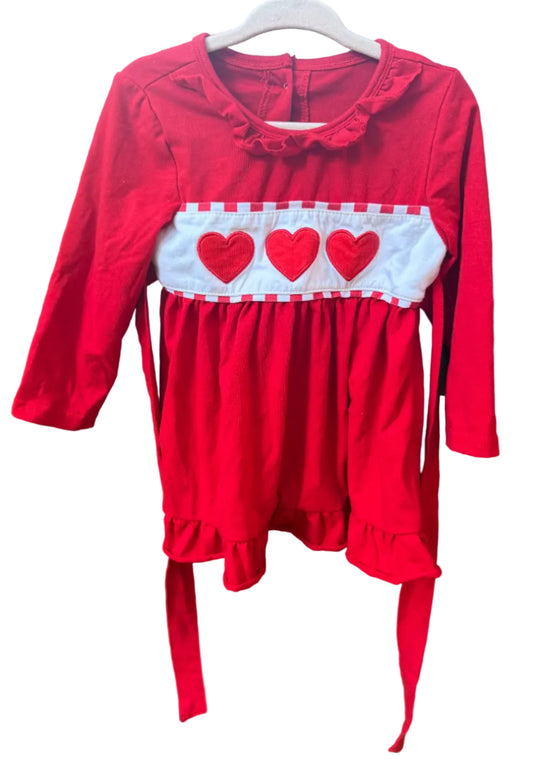 2T Red Long-sleeve Valentine Heart Dress with Matching Ruffle Leggings EUC