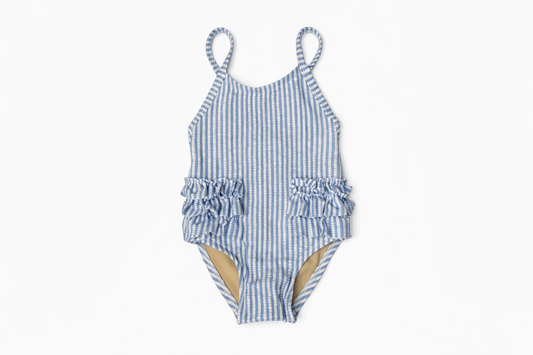 Old Navy Seersucker Spaghetti Strap Swimsuit size 18-24M good used condition