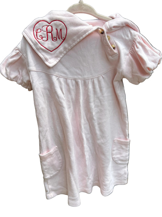 4T | Light Pink Organic Cotton Short-Sleeve Dress with Pockets | Monogrammed "CRM" | GUC