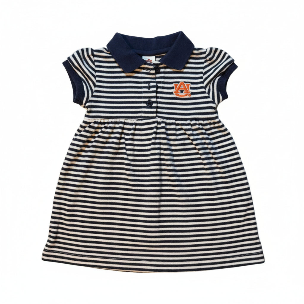 12M Creative Knitwear Navy and White Striped Auburn Short-sleeve Polo Dress GUC