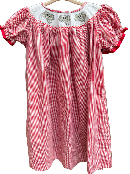 2T | Classic Whimsy | Elephant Smocked Red & White Gingham Short-Sleeve Dress | EUC