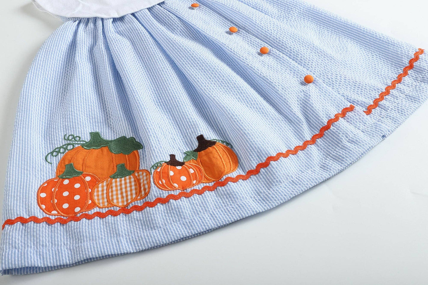 3T | Lil Cactus | Light Blue Seersucker Pumpkin Baby Yoke Dress | NWT