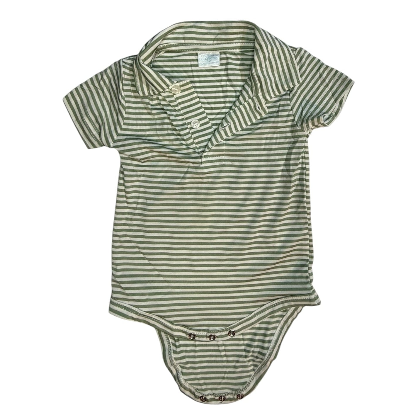 6M Edgehill Collection Green and White Striped Performance Polo Onesie EUC