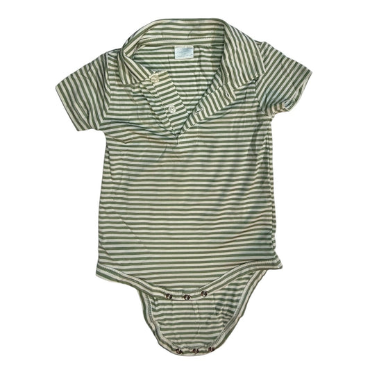 6M Edgehill Collection Green and White Striped Performance Polo Onesie EUC