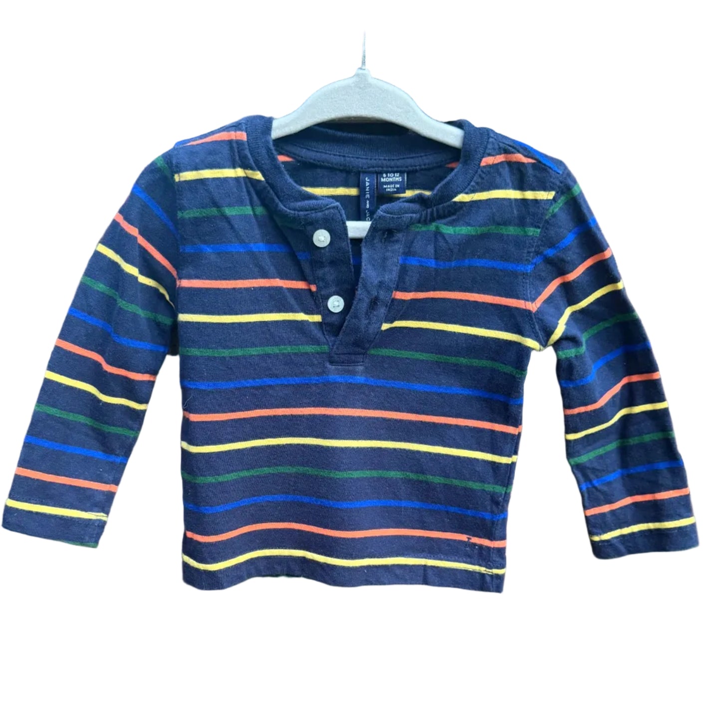 6-12M Janie and Jack Multicolored Long-sleeve Navy Shirt EUC