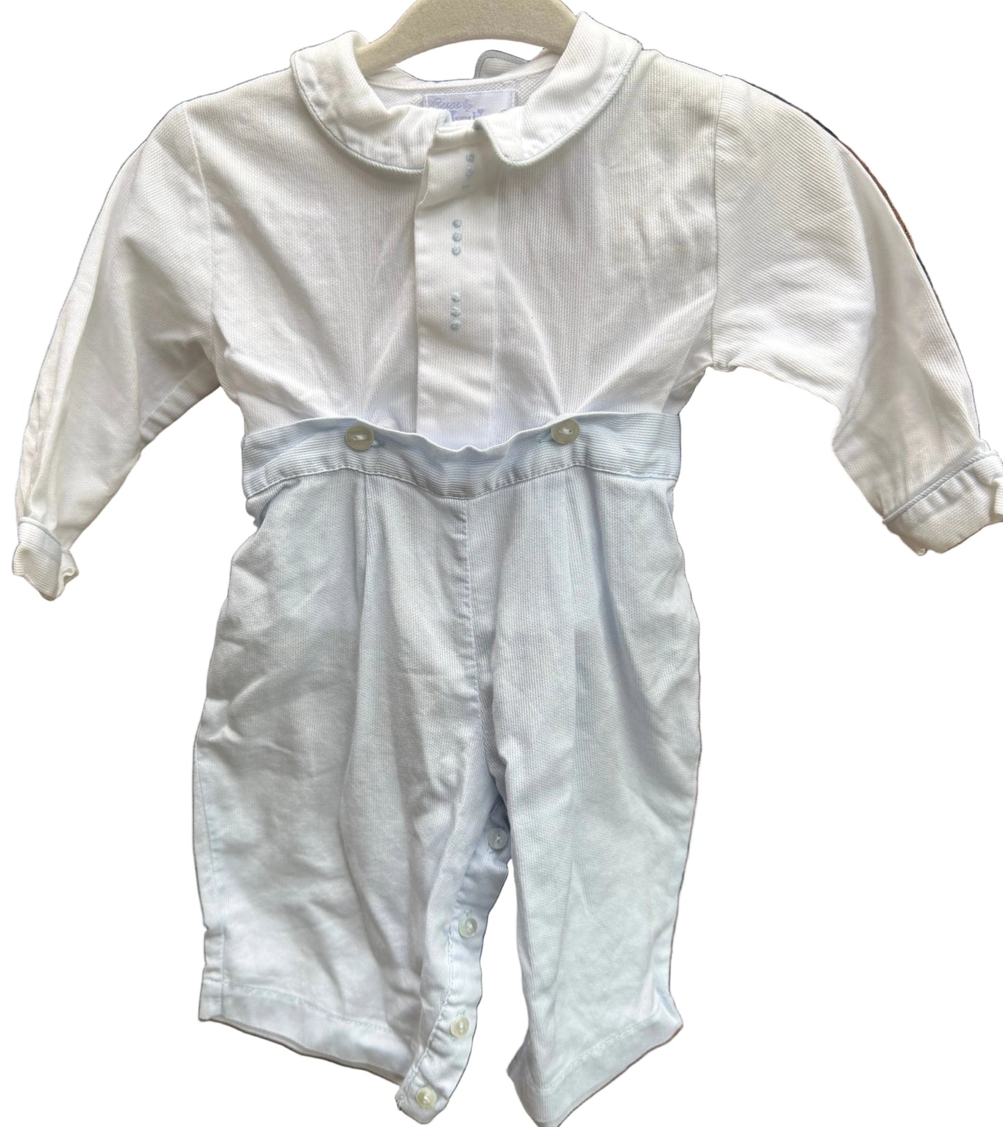 0-3M Besas by Kissy Kissy Long-sleeve Corduroy Baby Blue and White Longall EUC