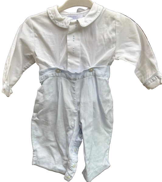 0-3M Besas by Kissy Kissy Long-sleeve Corduroy Baby Blue and White Longall EUC