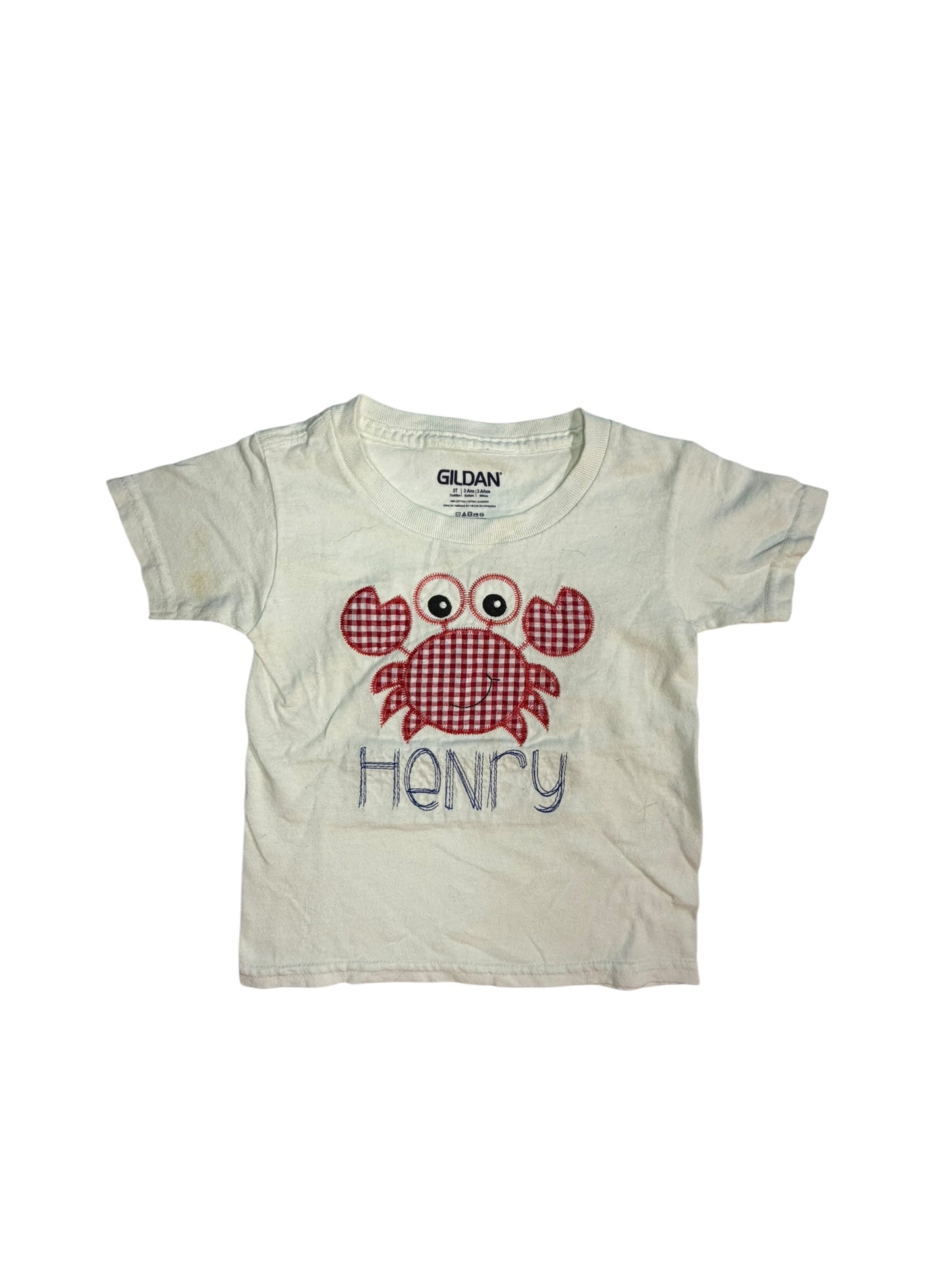 Gildan White Crab "Henry" Short-Sleeve Shirt size 3T good used condition