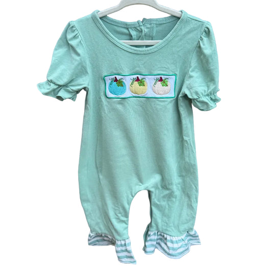 6-12M Green Pumpkin Ruffle Short-sleeve Romper GUC