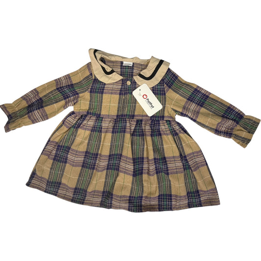 Pat Pat Blue, Tan, Purple & Green Collared Flannel Long-Sleeve Dress size 18-24M new with tags