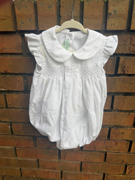 12M Muguet Collection White Smocked Cross Peter Pan Collar Bubble Play