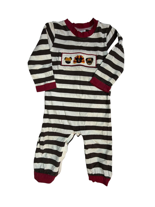 12M Awe Smock Brown and White and Red Striped Turkey Smocked Long-sleeve Longall GUC