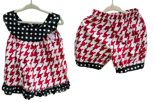 4T | Frumpy Rumps | Crimson, Black & White Blouse with Matching Shorts | EUC