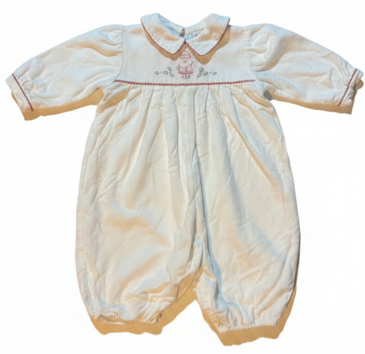 12M Auraluz White Long-sleeve Santa Stitched Romper Play