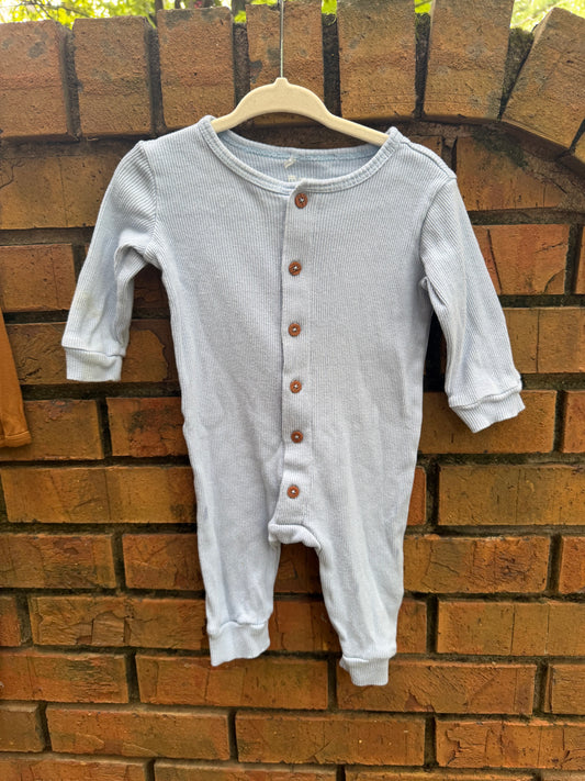 3-6M Moon Organics Baby Blue Button Up Sleeper GUC