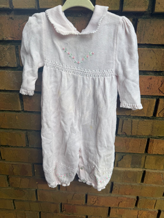 12M Sophie Dess Baby Pink Hand Stitched Flower Long-sleeve Romper Play