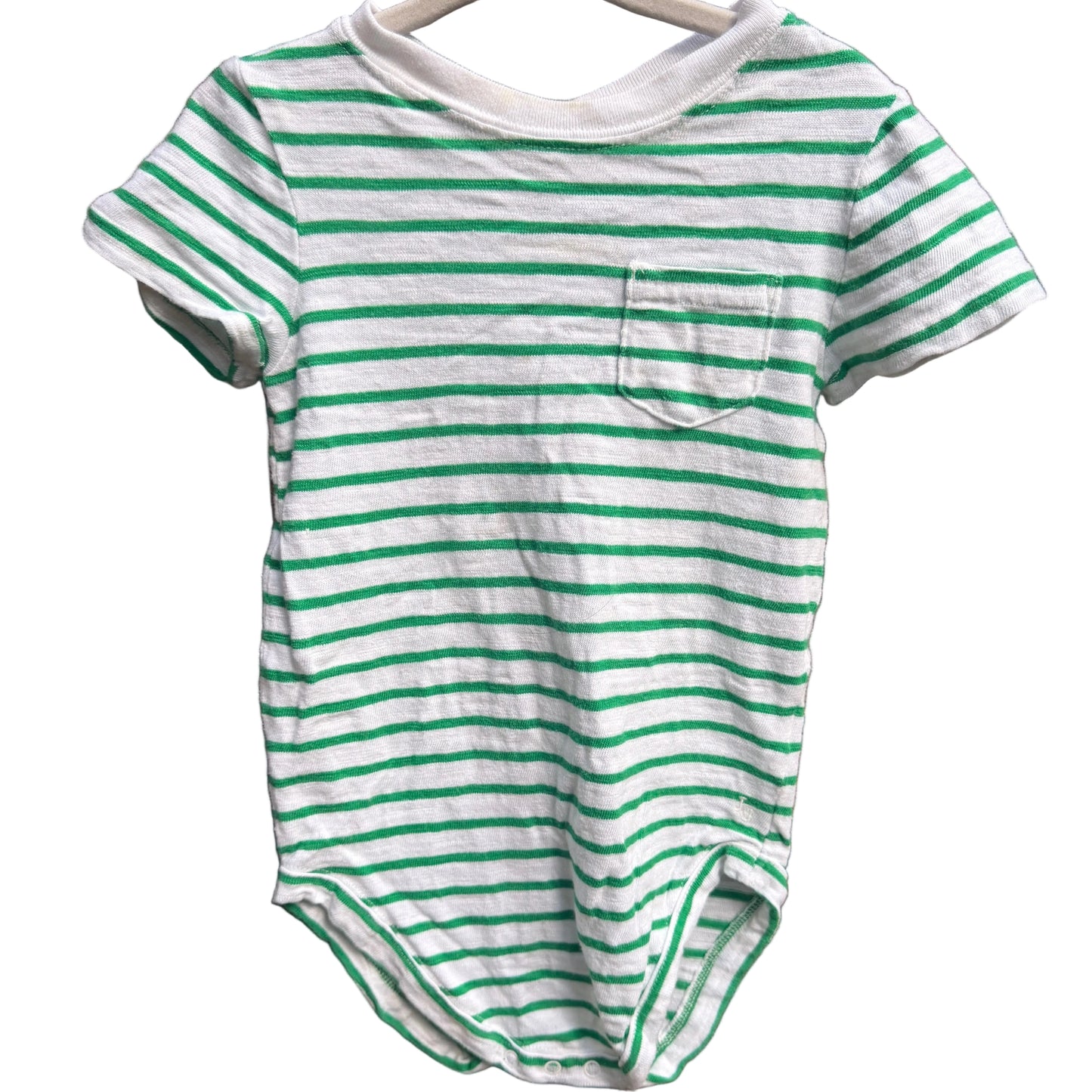 18-24M Janie and Jack Green and White Striped Short-sleeve Pocket Onesie GUC
