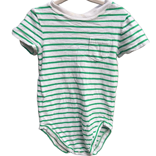 18-24M Janie and Jack Green and White Striped Short-sleeve Pocket Onesie GUC