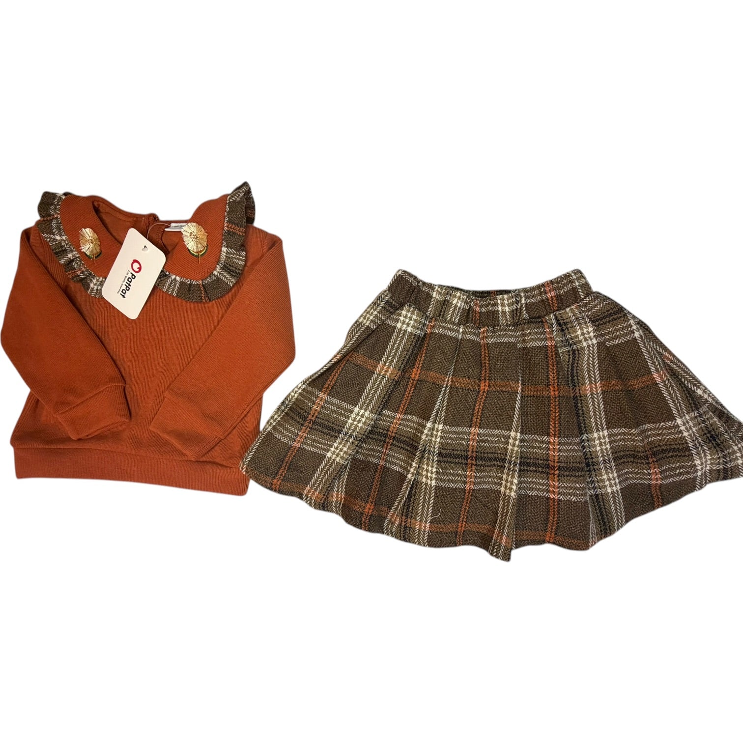 Pat Pat Orange & Brown Sunflower Fall Long-Sleeve Blouse & Skirt Set size 18-24M new with tags