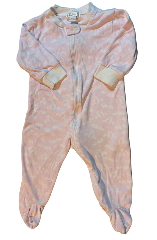 6-9M Kissy Kissy Baby Pink and White Baby Animals Footed Sleeper GUC