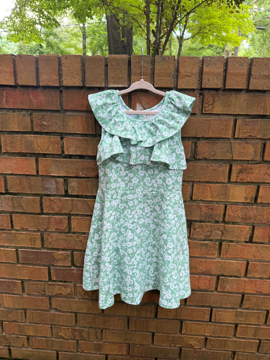 Size 8 Janie and Jack Green and White Floral Dress GUC