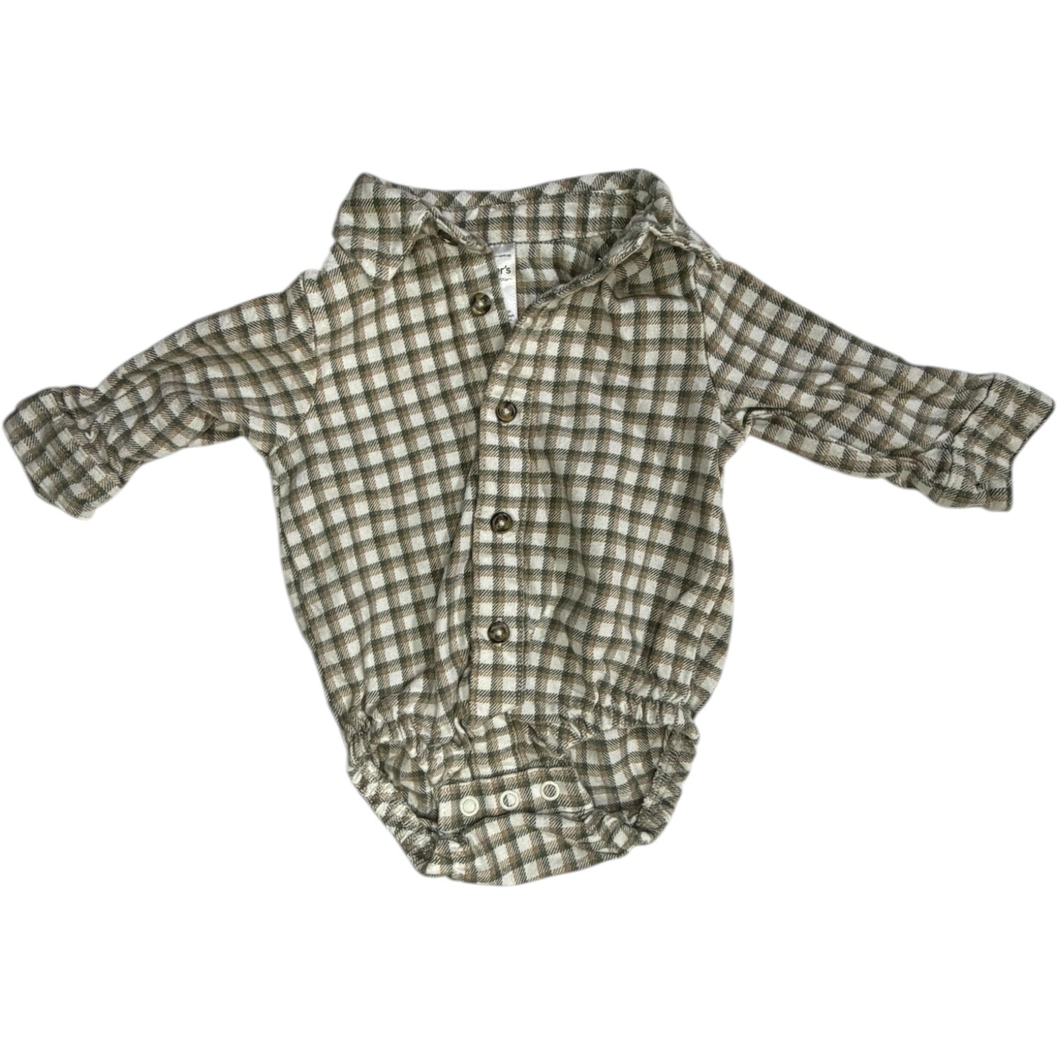 Carter's Green, Tan & White Flannel Button-Down Long-Sleeve Bubble size 3M good used condition