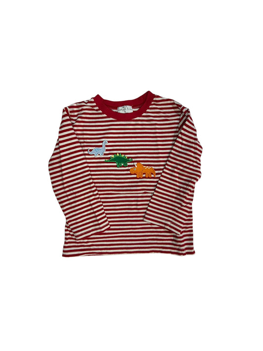 Abby & Evie Red and White Striped Long-Sleeve Dinosaur Appliqué Shirt size 2T good used condition