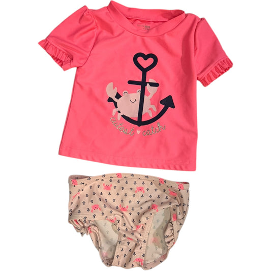 Simple Joys by Carter's Hot Pink Cutest Catch Anchor & Crab Two-Piece Swimsuit size 12M excellent used condition