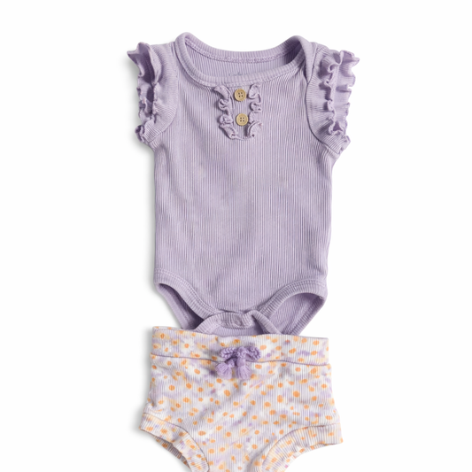 Catherine Malandrino Baby Girl Purple Onesie & Shorts Set size 18M good used condition