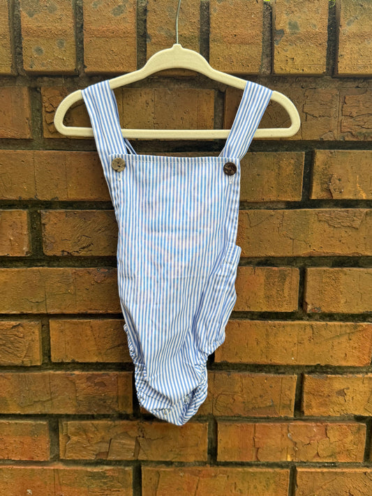 6-9M Blue and White Striped Bubble EUC