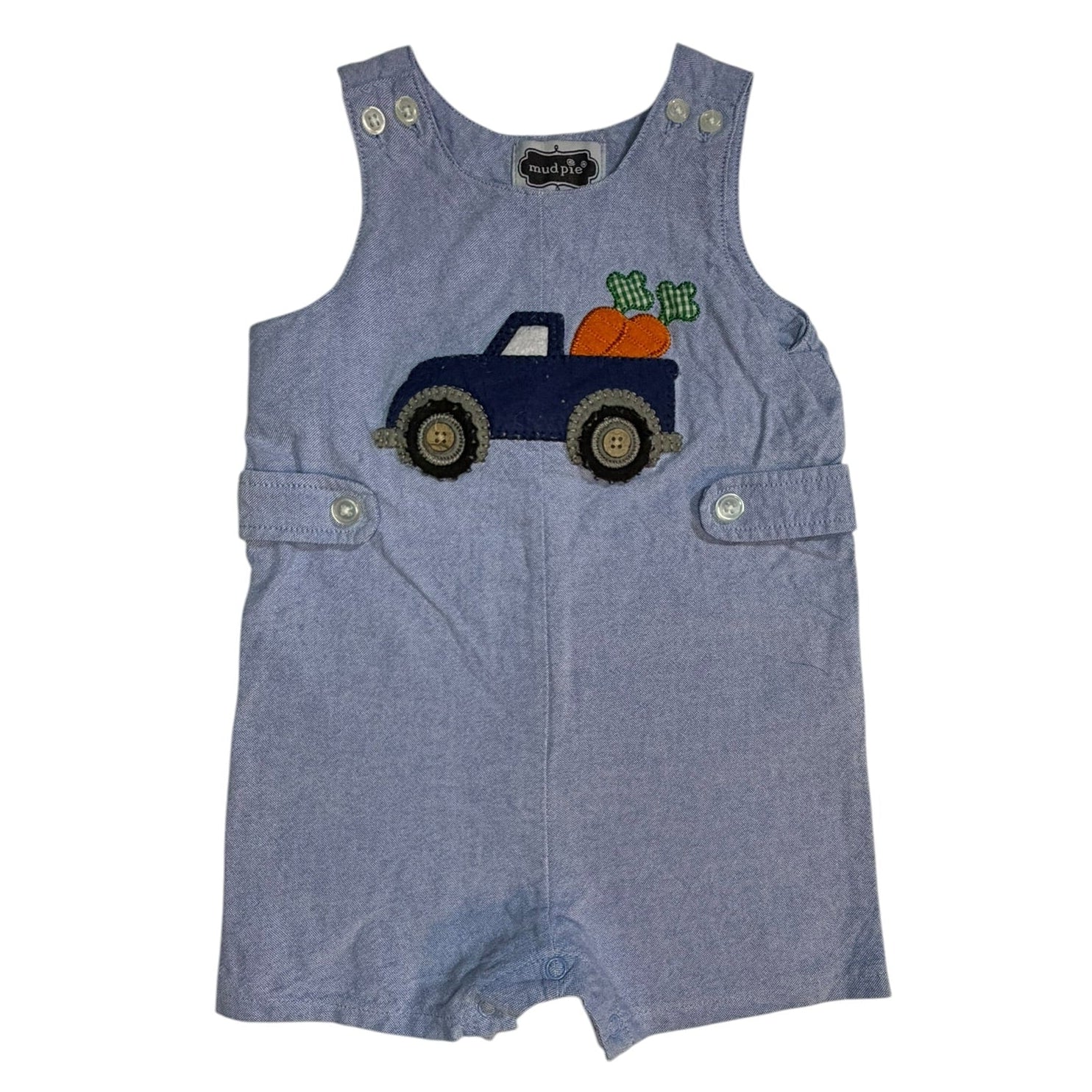 12-18M Mudpie Blue Truck and Carrot Shortall GUC