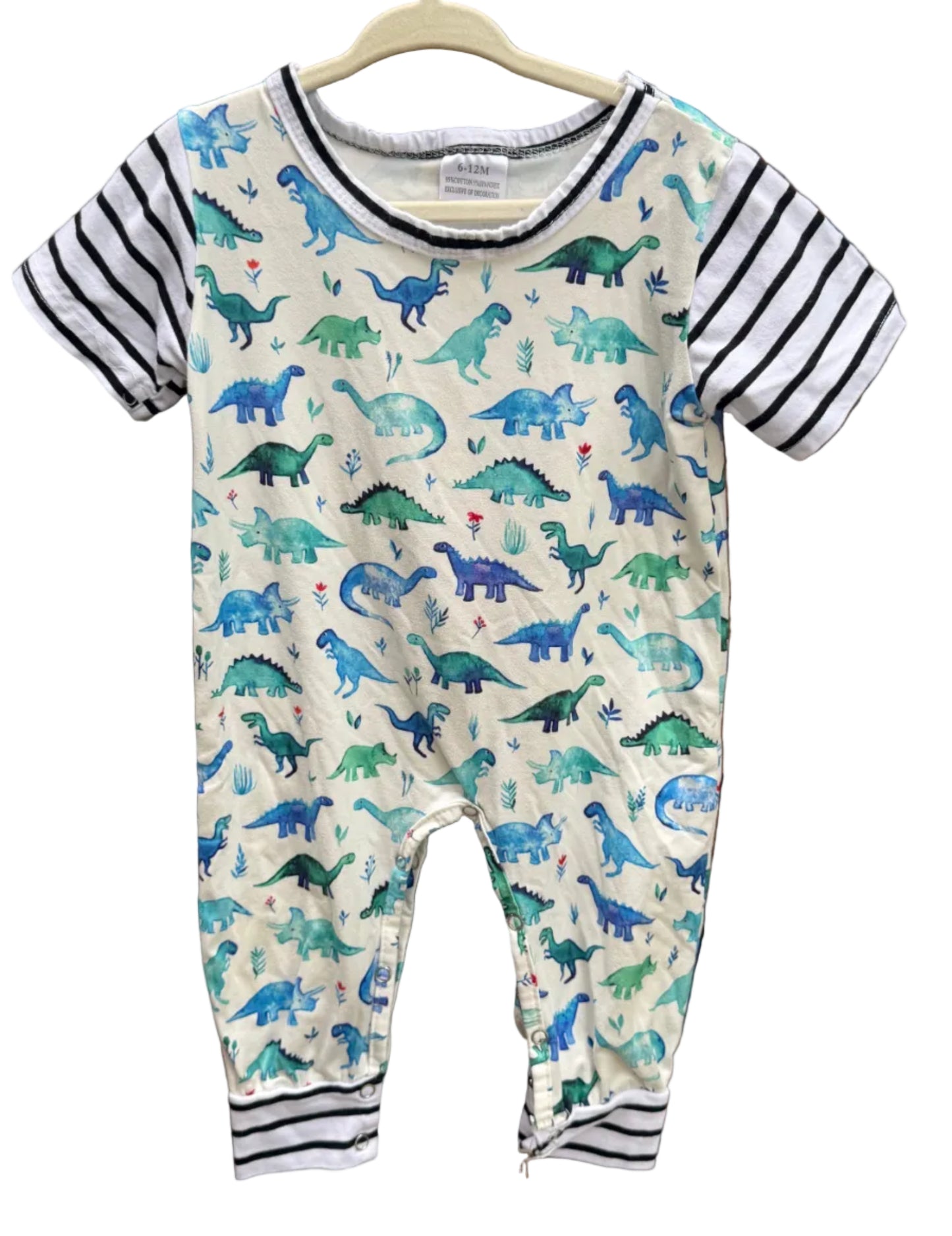 6-12M Dinosaur Striped Short-sleeve Sleeper GUC