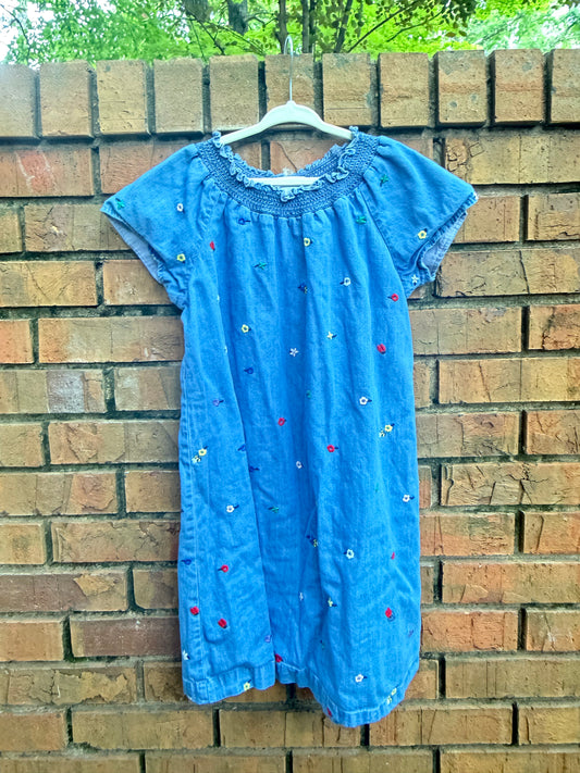 Size 8 Hanna Anderson Blue Jean Smocked Floral Dress EUC