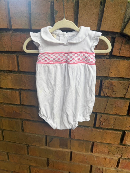 3-6M TBBC White and Pink Stitched Ruffle Bubble with Peter Pan Collar Play