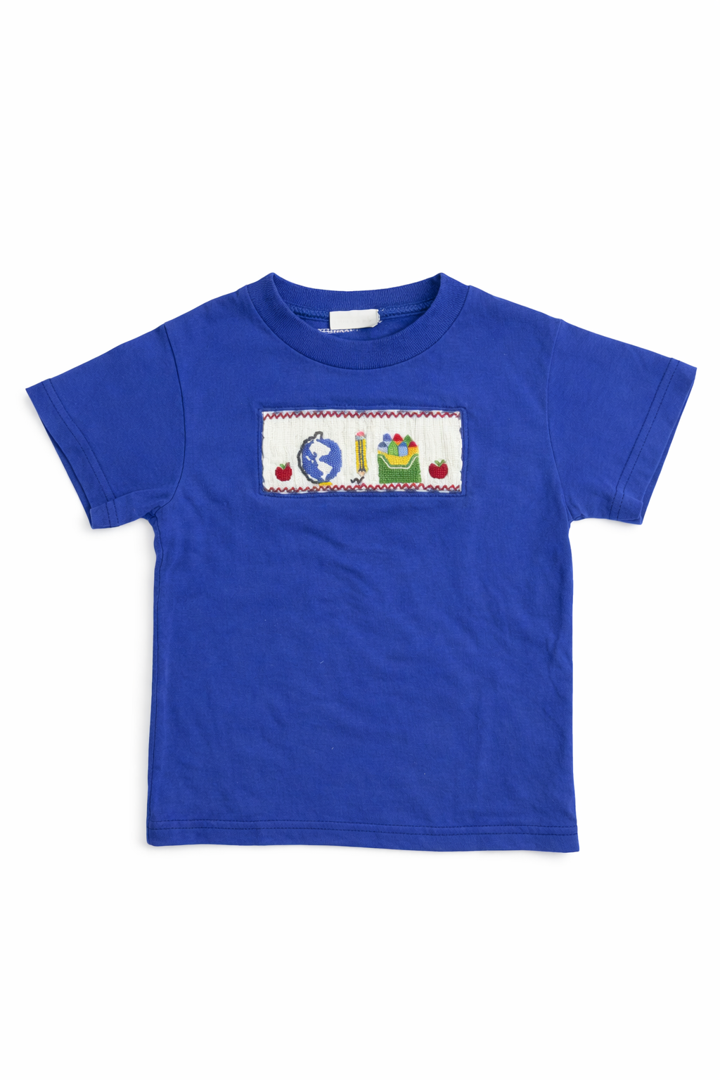 Vive La Fête Blue School Smocked Short Sleeve Shirt size 4T good used condition