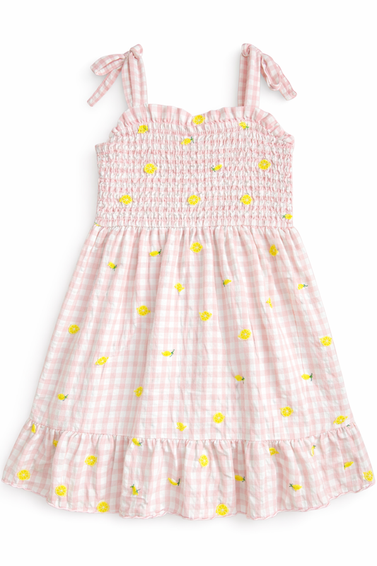 Btween Pink Gingham Lemon Spaghetti Strap Sundress size 8 good used condition
