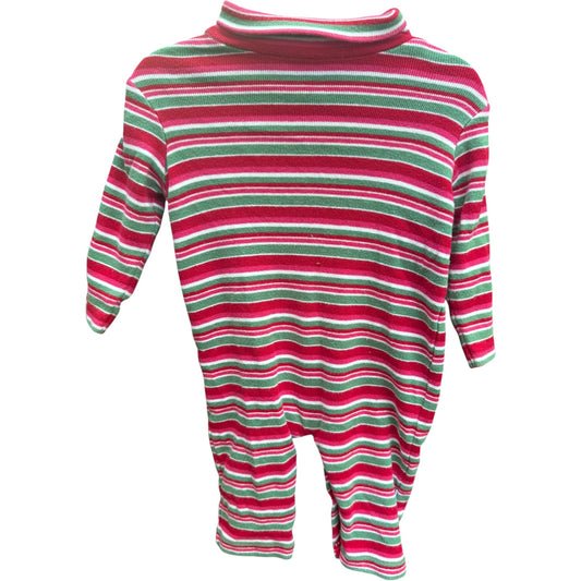 9M Little Me Long-sleeve Christmas Striped Cotton Sleeper GUC