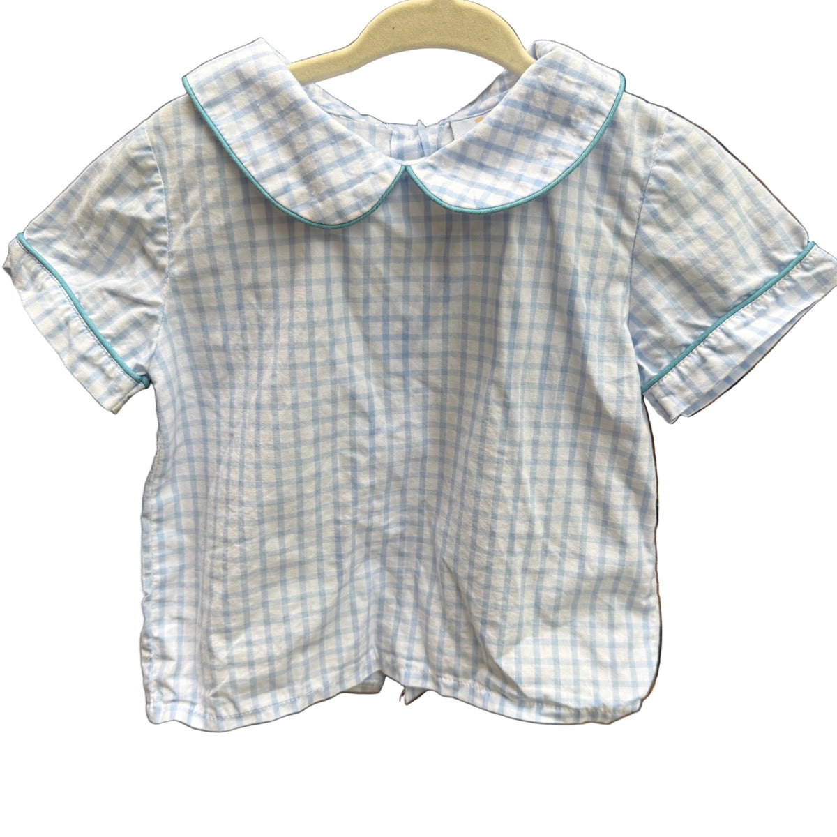 18M Busy Bee Smocks Blue and White Checkered Button Down Top EUC