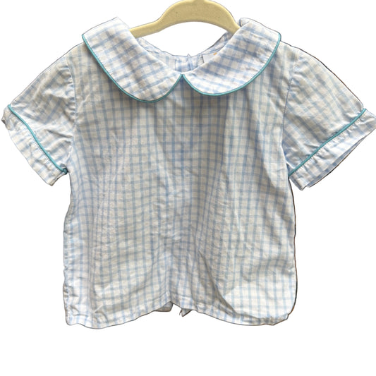 18M Busy Bee Smocks Blue and White Checkered Button Down Top EUC